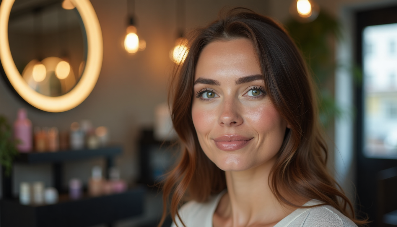 Femeie zâmbind cu sprâncene impecabile aranjate la salon