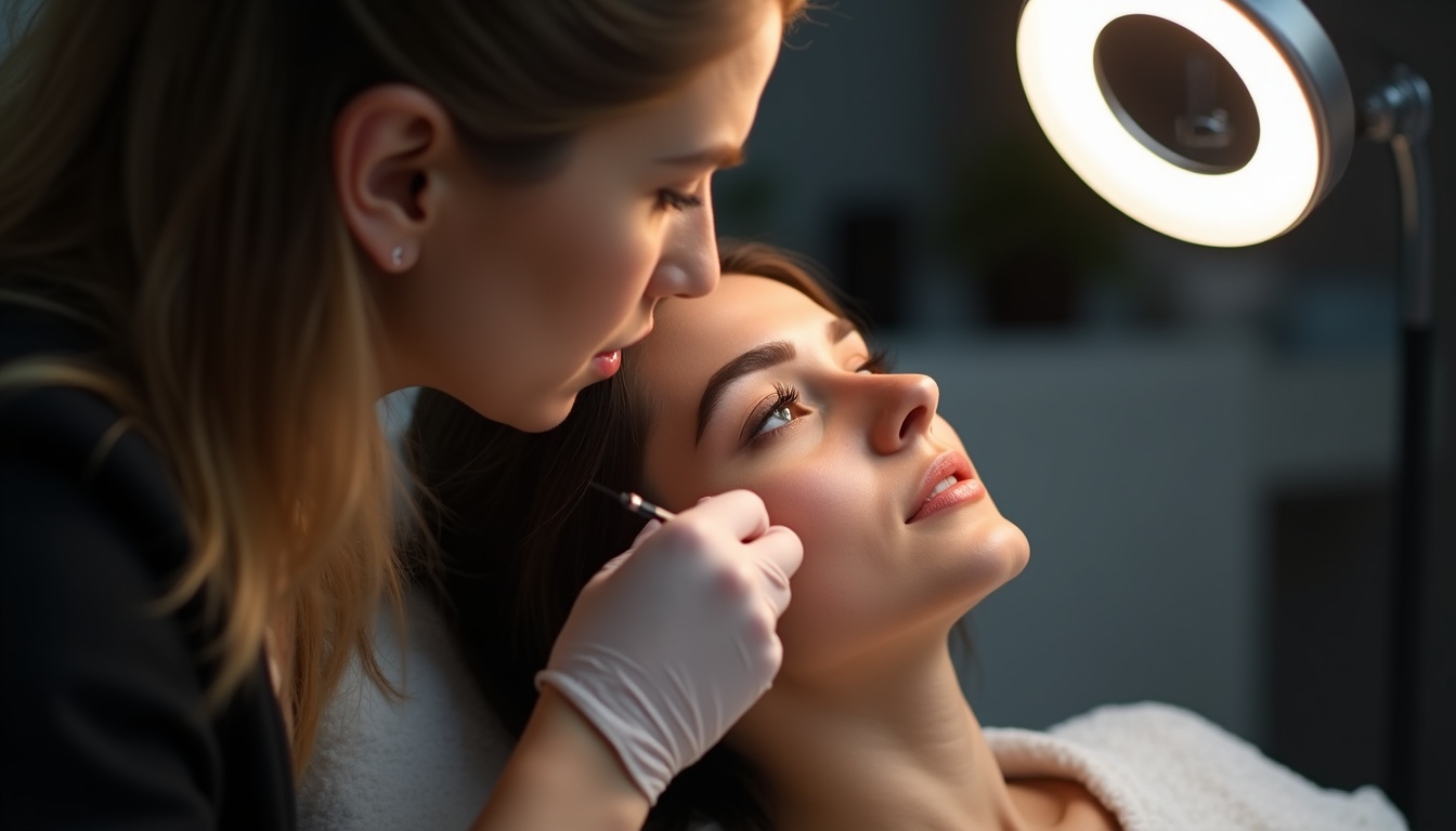 O femeie zâmbind, având sprâncene perfect conturate prin tatuaj fir cu fir, ilustrând valoarea prețului