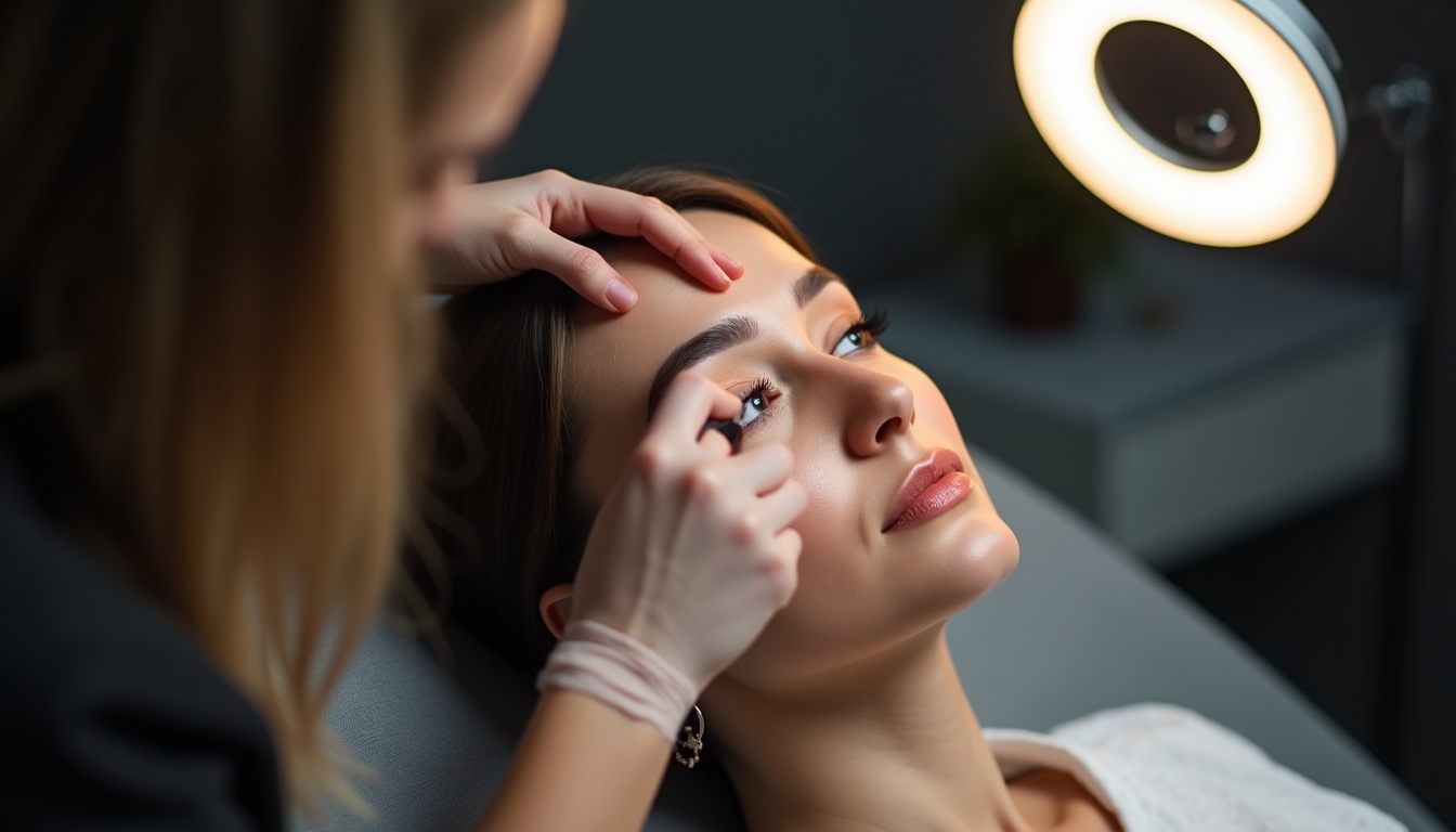 Femeie cu sprâncene perfect conturate după tatuare sprâncene, zâmbind fericită